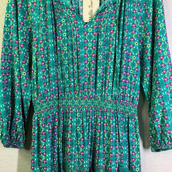 MATILDA JANE Dress Large Age of Aquarius Floral‎ Boho Prairie Tiered V-Neck Midi - Picture 6 of 15